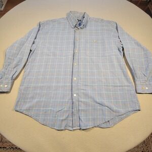 Orvis Button Down Shirt Men's 2XL Blue Plaid 100% Cotton Long Sleeve Gorpcore